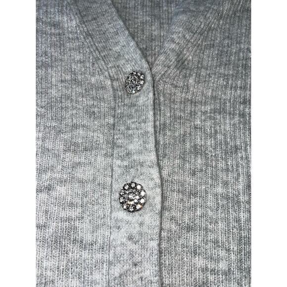 Womens Talbots Ribbed Knit Gray Cardigan Embellished Button Sweater M - Picture 4 of 8